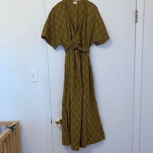 Opia Olive Checkered Midi Dress